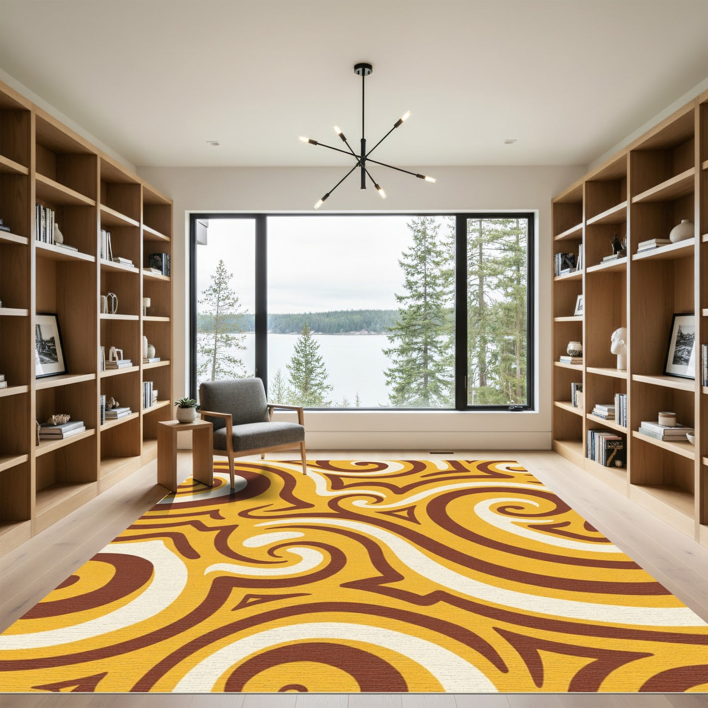 Retro Swirls Mustard Brown Cream Rug