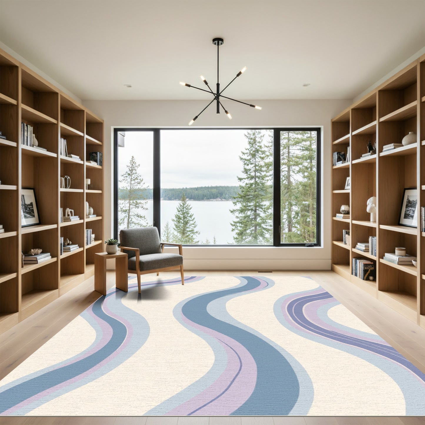 Serene Blue Lavender Wavy Stripe Rug