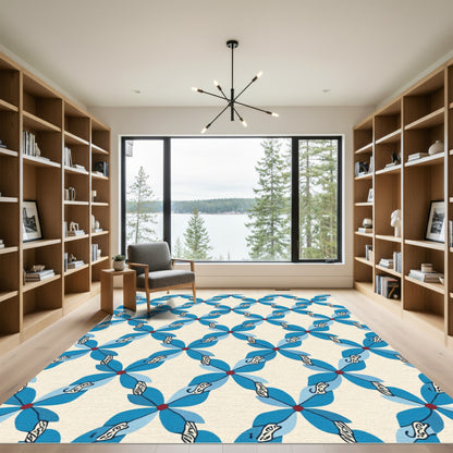 Blue Red Petal Geometric Overlay Rug