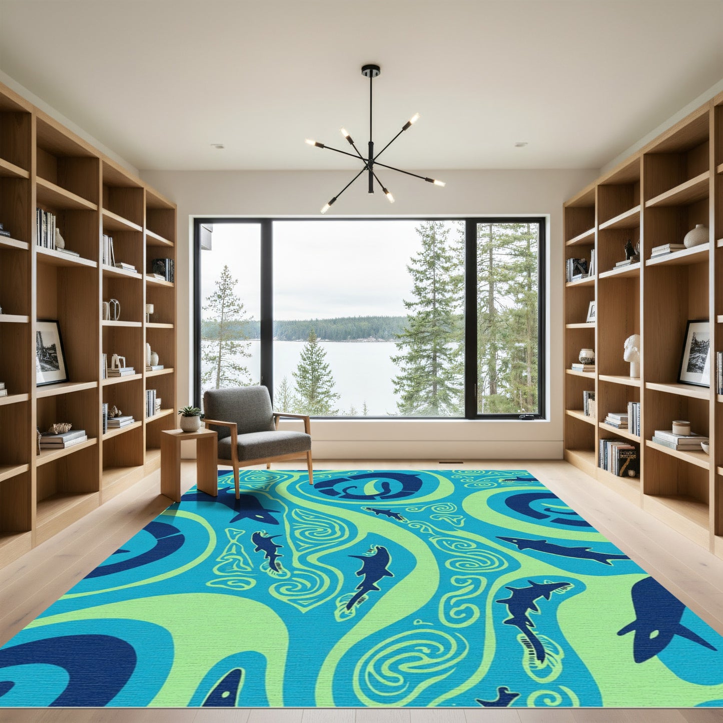 Deep Blue Oceanic Shark Swirls Rug