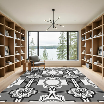 Monochromatic Classic Floral Medallion Rug