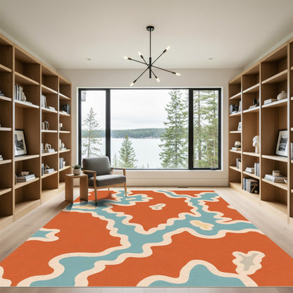 Abstract Orange Aqua Wavy Lines Rug