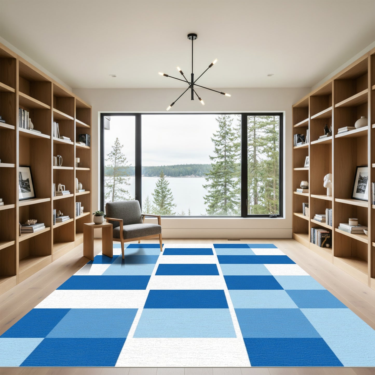 Cool Blue Gingham Blocks Rug