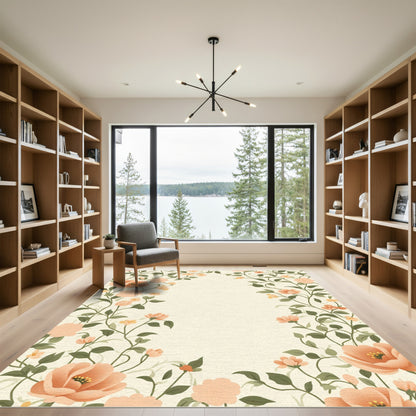 Coral Floral Vine Border Rug