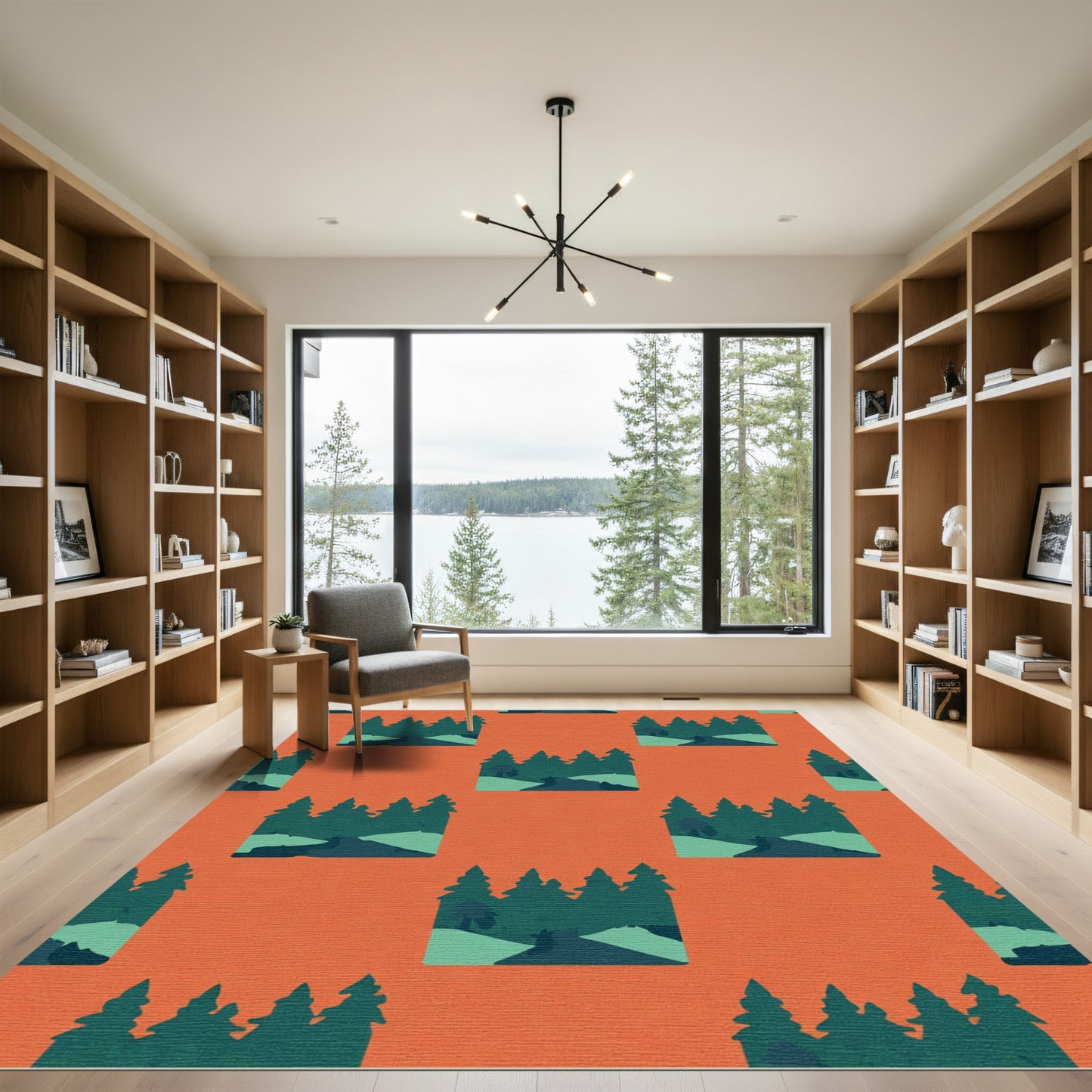 Forest Scene With Orange Background Rug