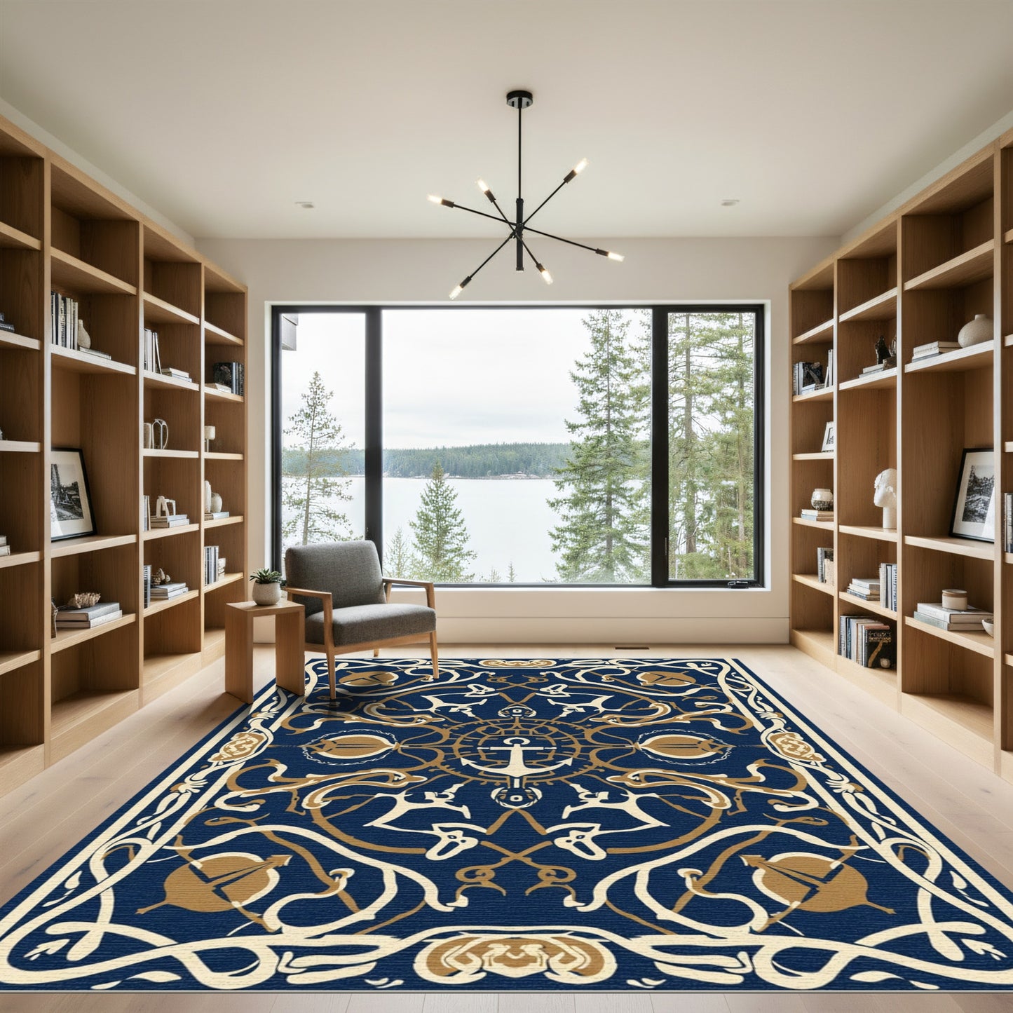 Navy Gold Anchor Scrollwork Rug