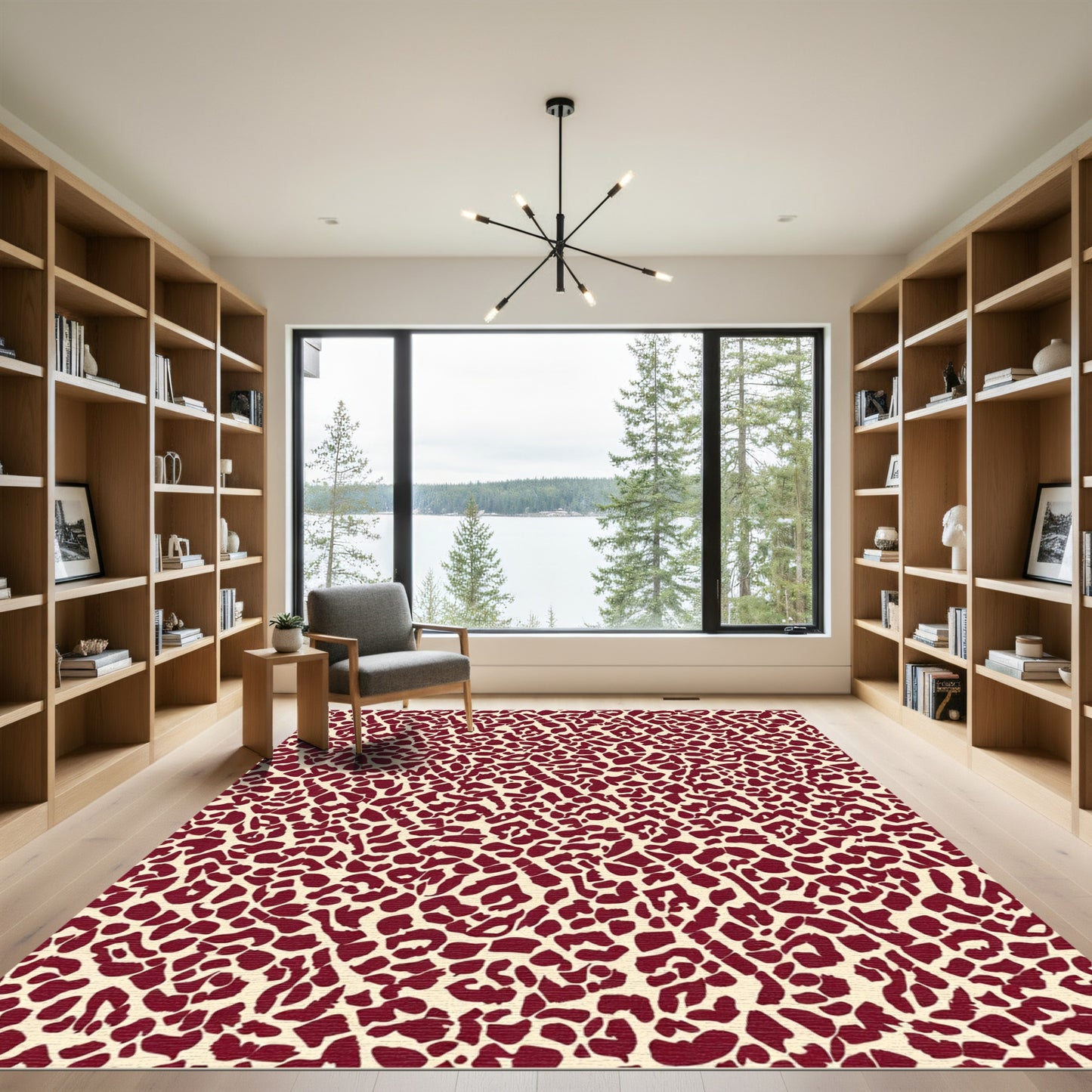 Crimson Leopard Spots Abstract Rug