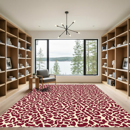 Crimson Leopard Spots Abstract Rug