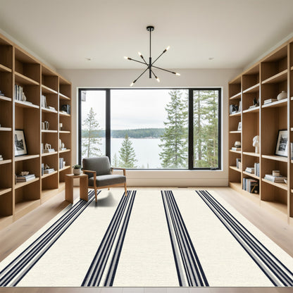 Cream Black Narrow Vertical Stripe Rug