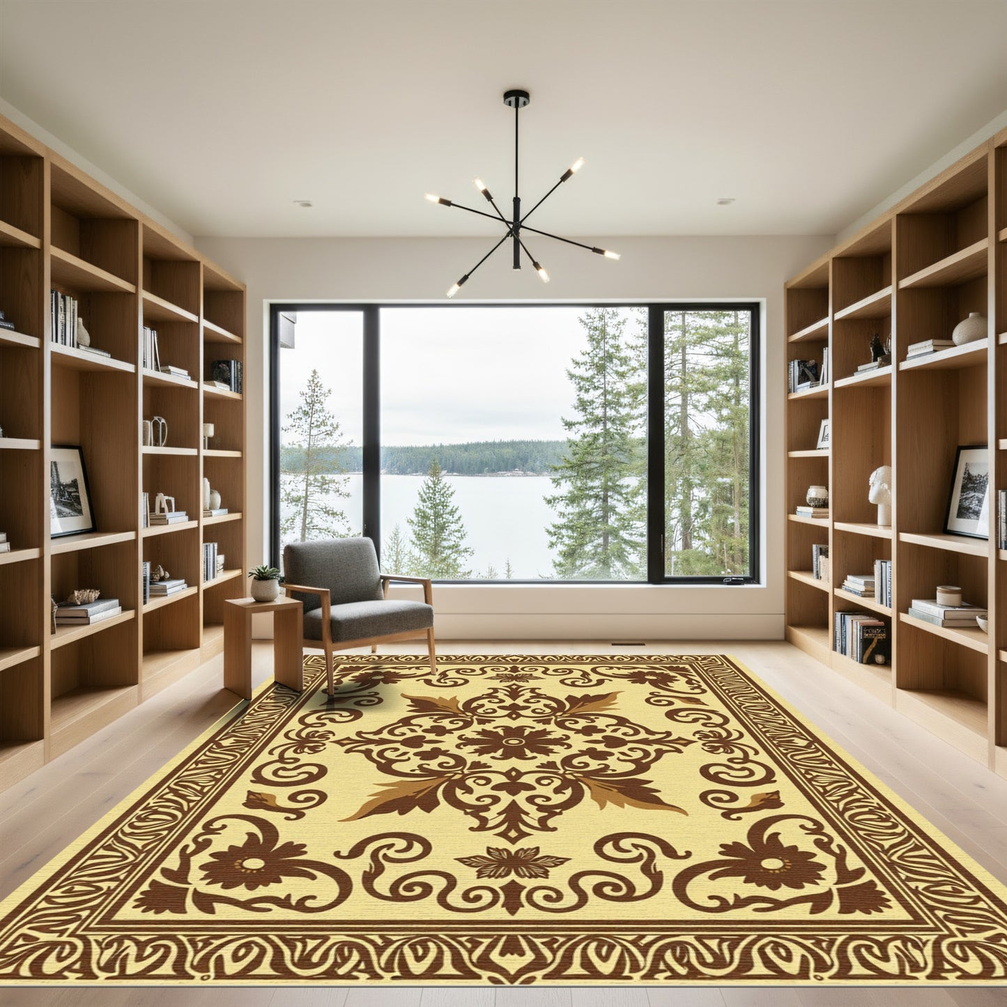 Ornate Brown Floral Medallion Cream Rug