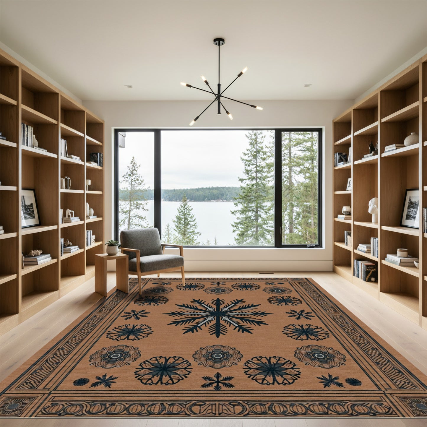 Rustic Floral Snowflake Medallion Rug