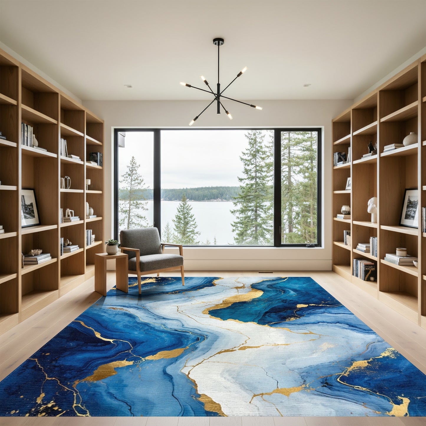 Navy Gold Veined Marble Rug