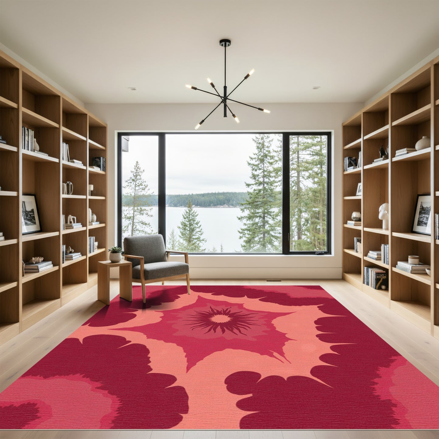 Crimson Petal Radiating Bloom Rug