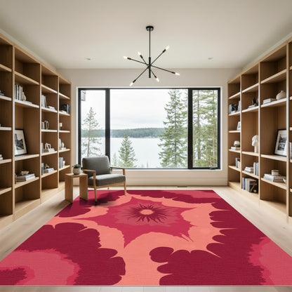Crimson Petal Radiating Bloom Rug
