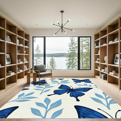 Deep Blue Butterfly Leaf Medallion Rug
