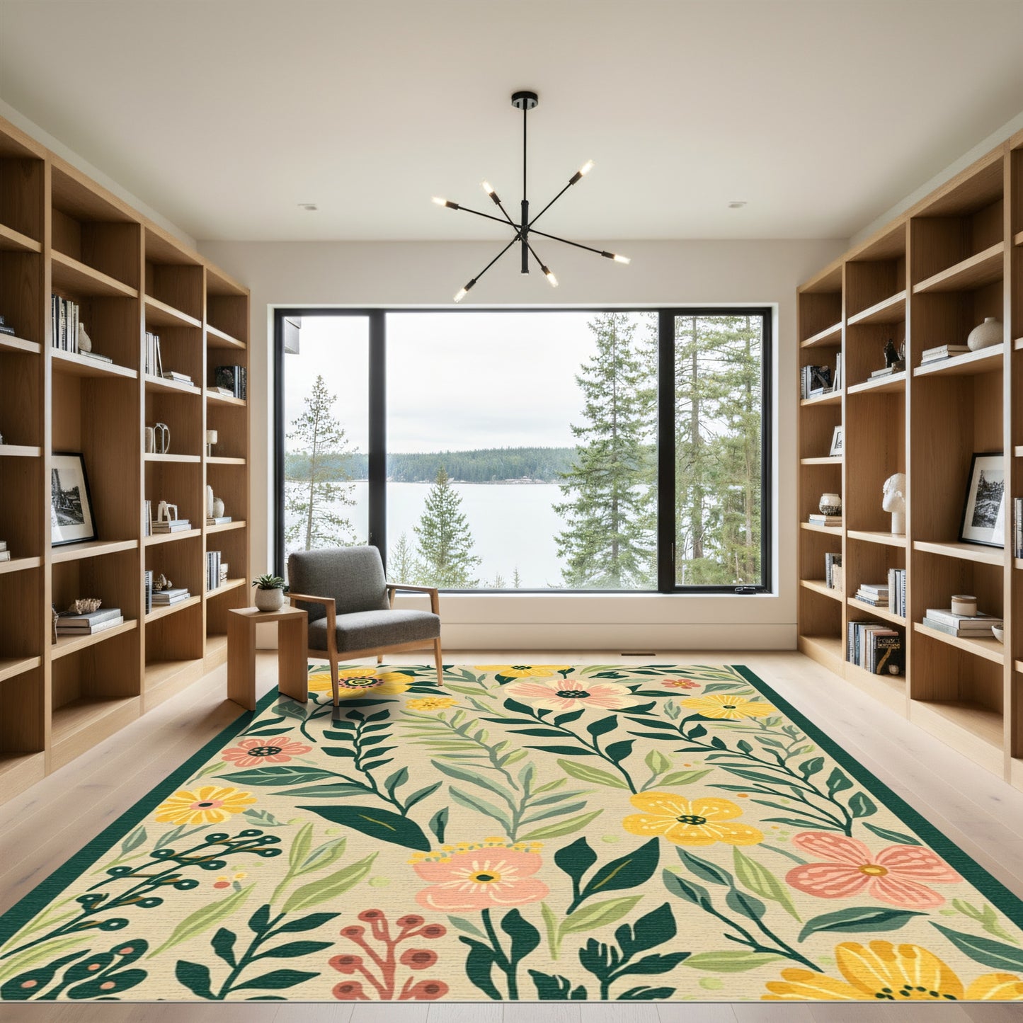 Whimsical Yellow Floral Foliage Rug