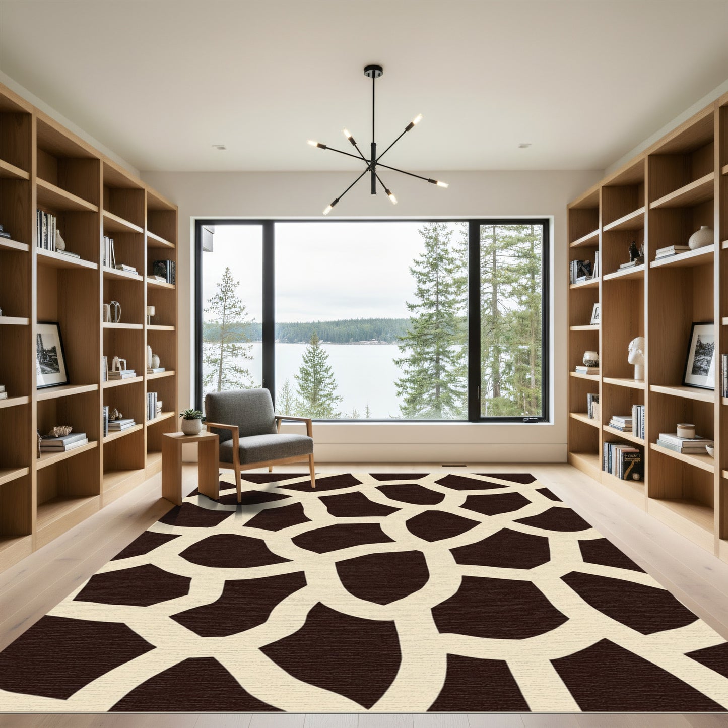 Brown Cream Polygonal Network Rug