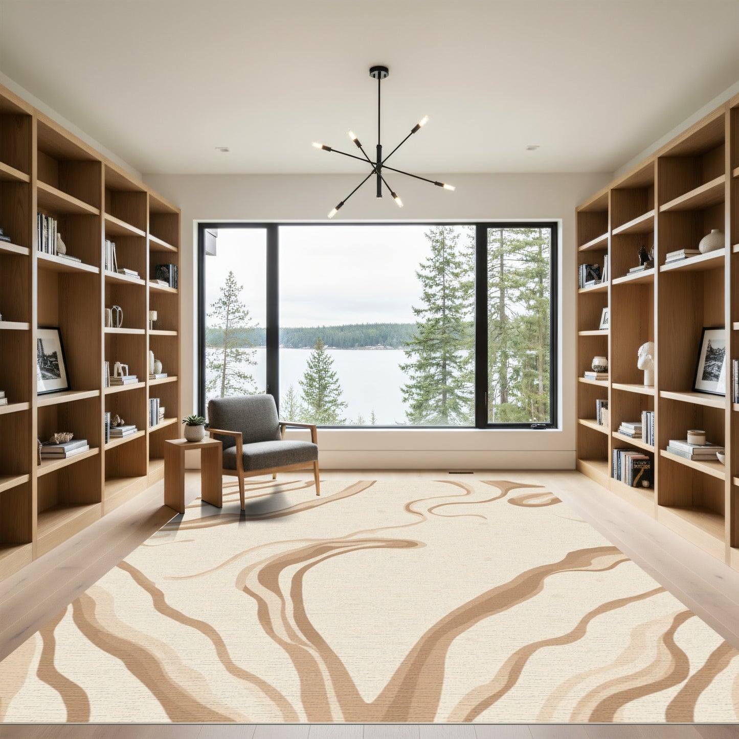 Earthy Beige Swirl Abstract Rug