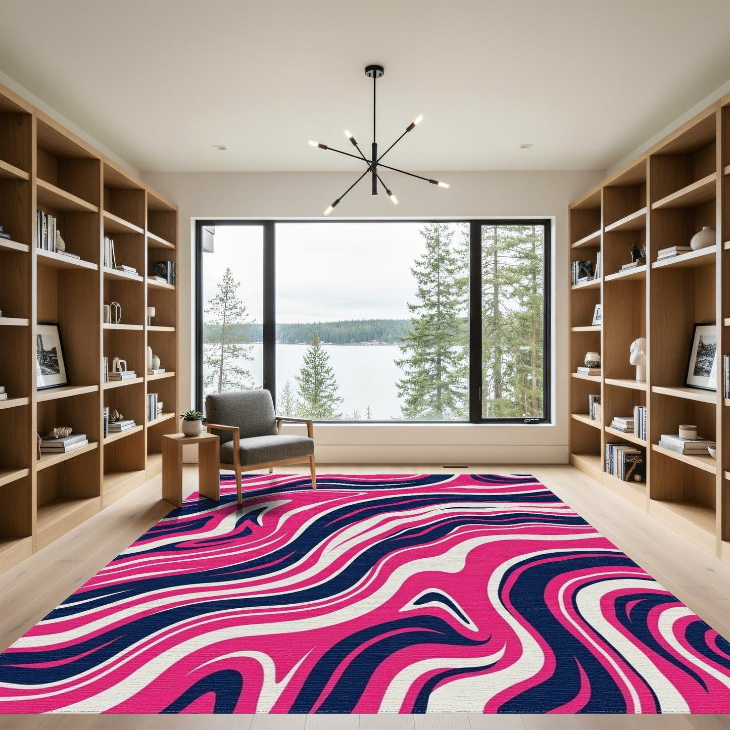 Magenta Navy Fluid Wave Rug