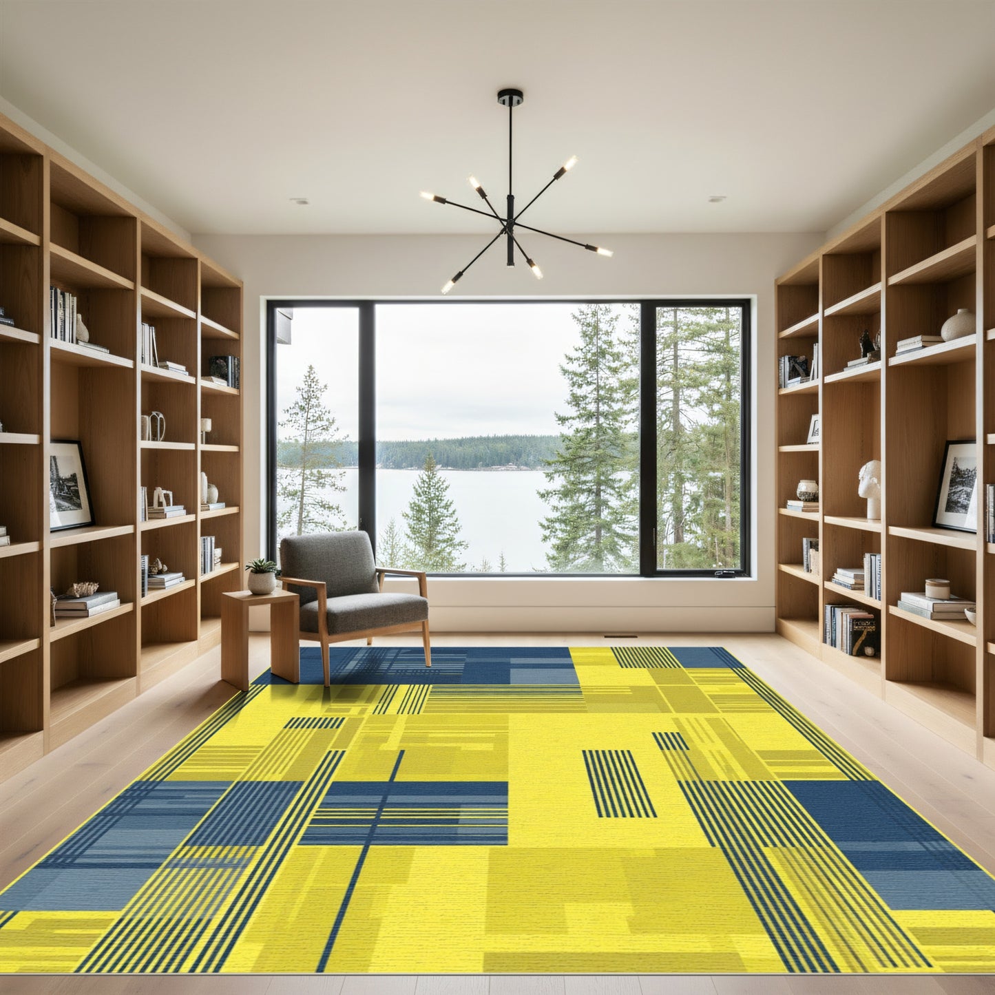 Modern Yellow Blue Geometric Texture Rug