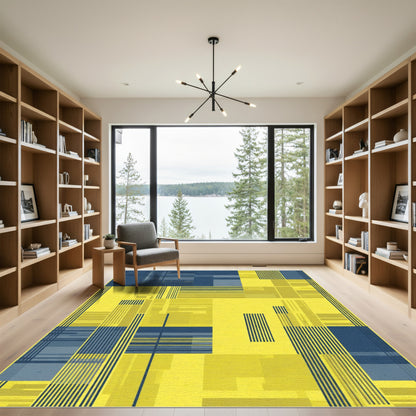 Modern Yellow Blue Geometric Texture Rug