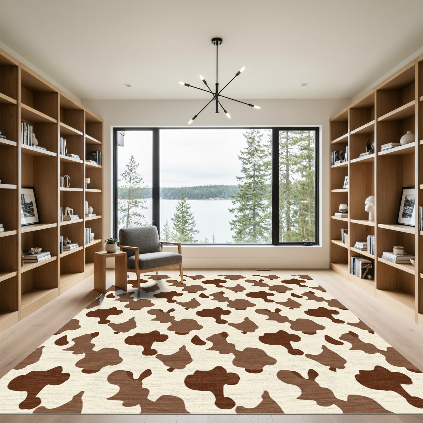 Brown Cream Abstract Blob Rug