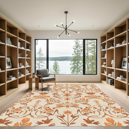 Terracotta Floral Symmetry Damask Rug