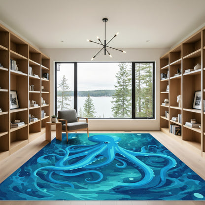Oceanic Blue Octopus Sea Life Rug