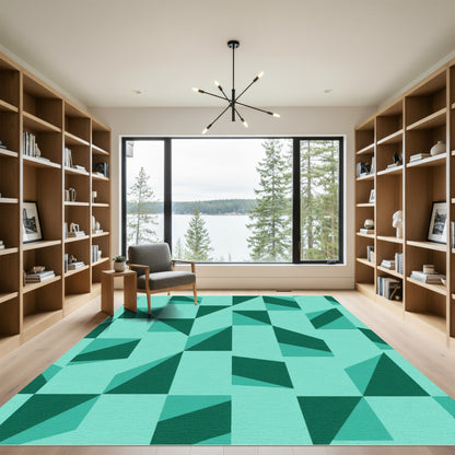 Teal Geometric Illusion Cubes Rug