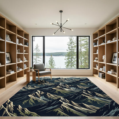 Dramatic Jagged Mountain Peaks Landscape Rug