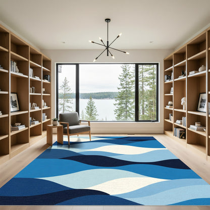 Oceanic Blue Wavy Layers Rug