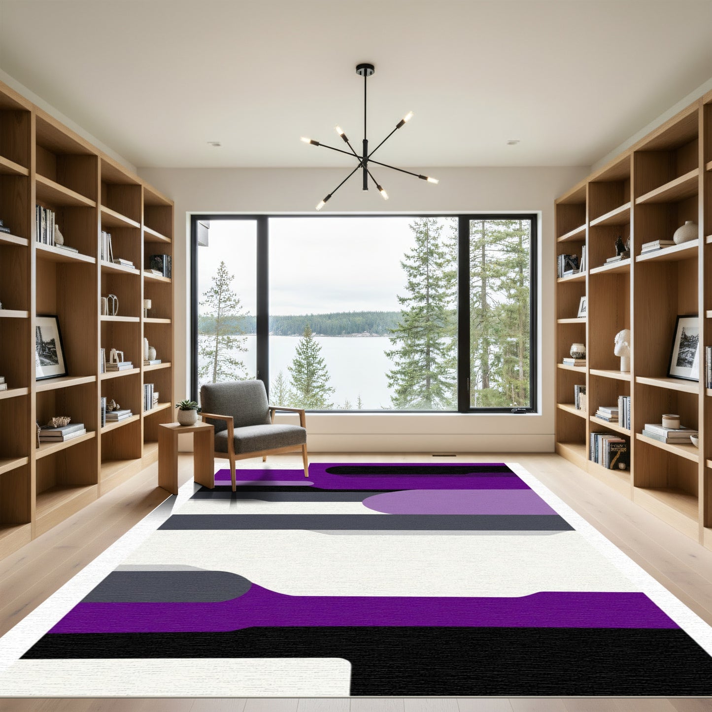 Bold Purple Gray Abstract Shapes Rug