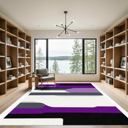 Bold Purple Gray Abstract Shapes Rug