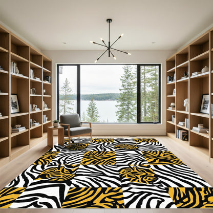 Bold Zebra Stripes Checkerboard Rug