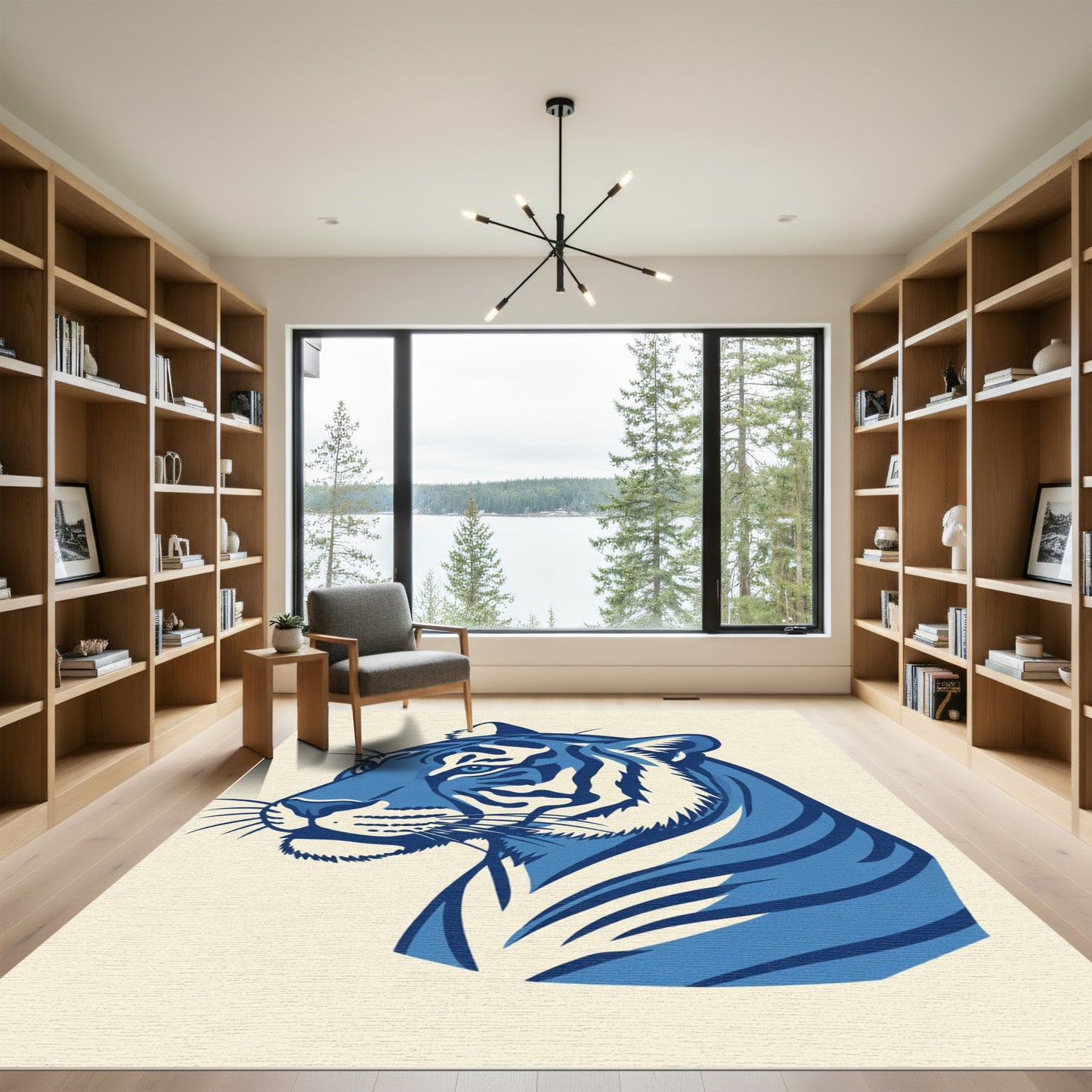Bold Blue Tiger Head Portrait Rug