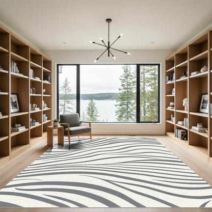 Cream and Gray Wavy Stripes Rug