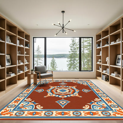 Vibrant Geometric Medallion Terracotta Rug