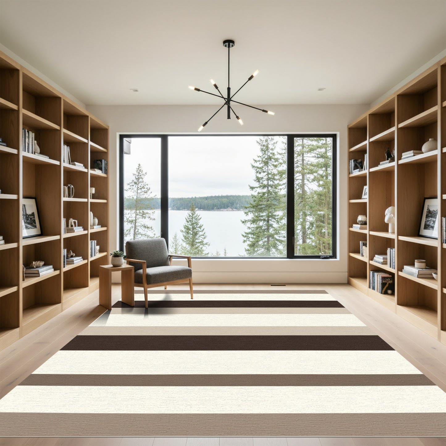 Neutral Hue Horizontal Linear Bands Rug