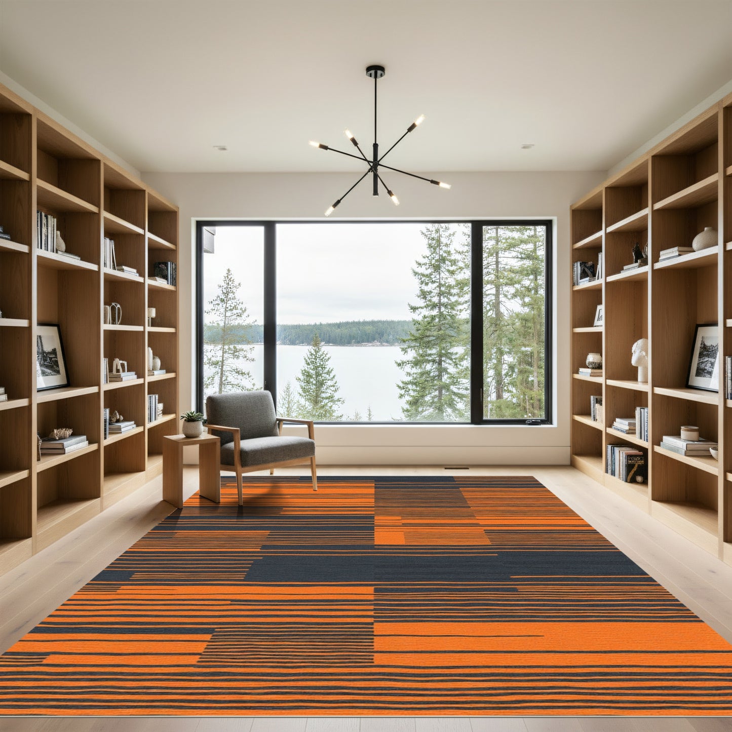 Orange Gray Linear Blocks Rug
