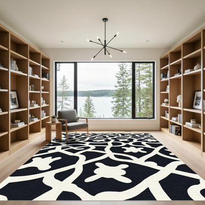 Black White Abstract Organic Lattice Rug