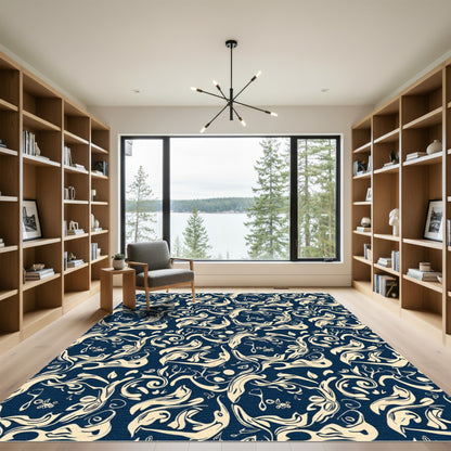 Deep Blue Organic Flow Swirls Rug