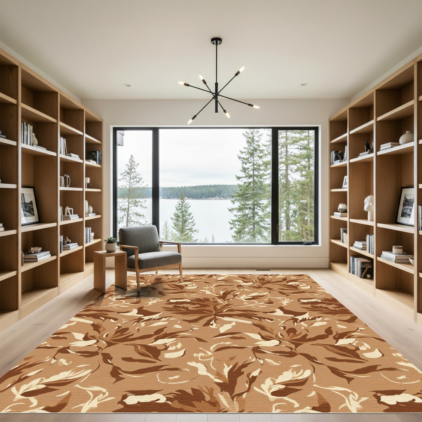 Earthy Tones Abstract Floral Swirl Rug