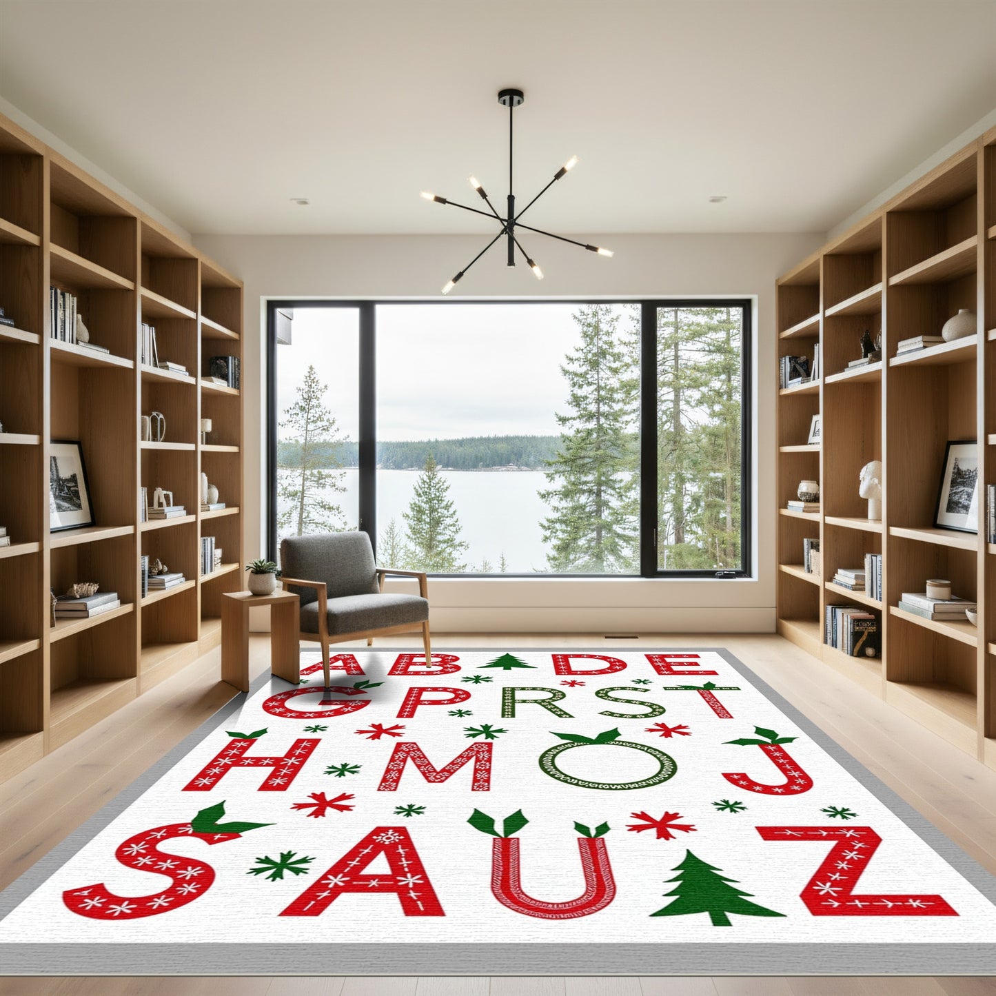 Holiday Alphabet Red Green Snowflake Letter Rug