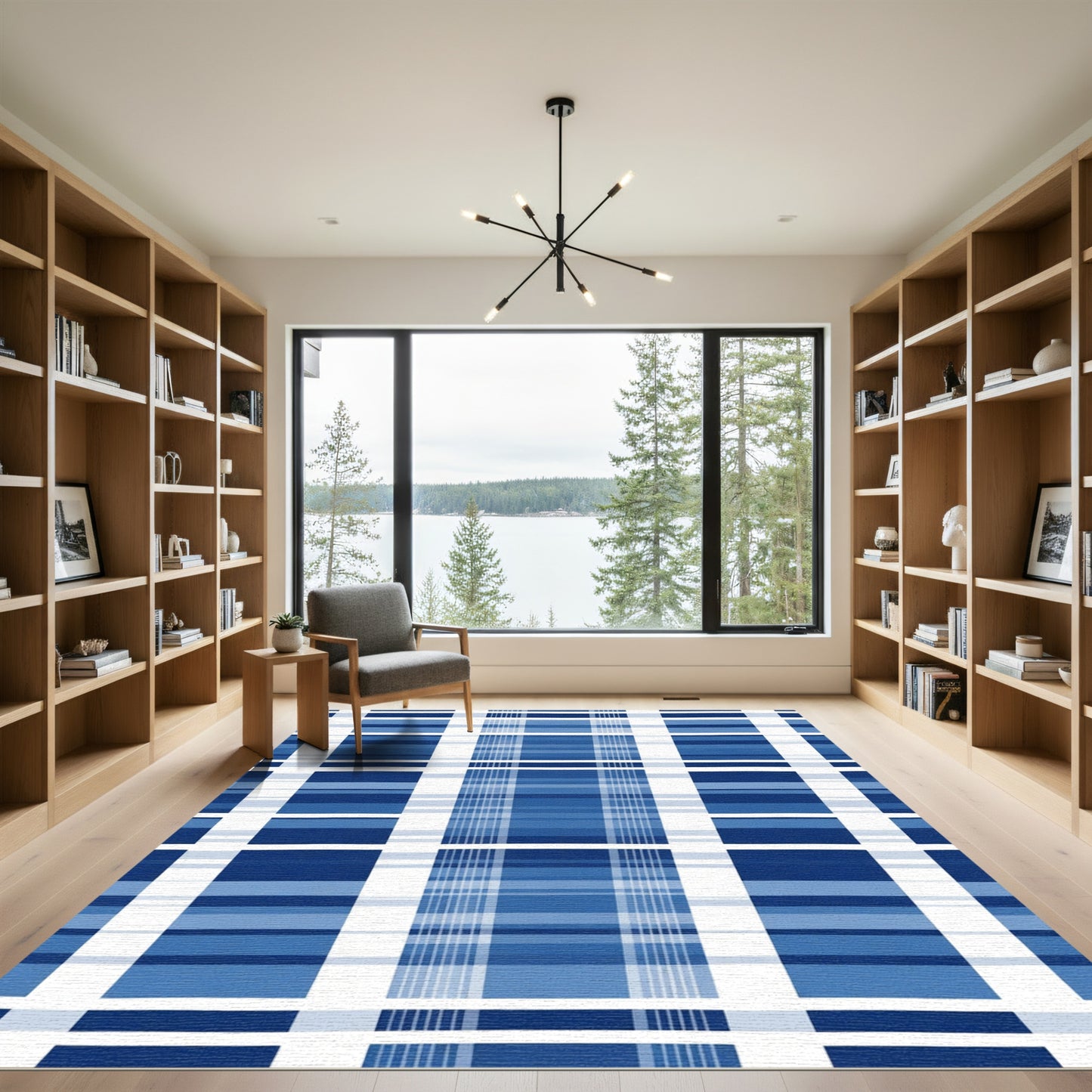 Indigo Blue Watercolor Plaid Rug