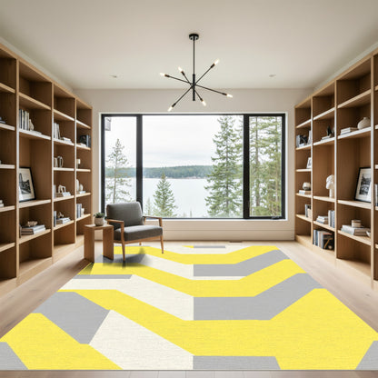 Modern Yellow Gray Geometric Chevron Rug