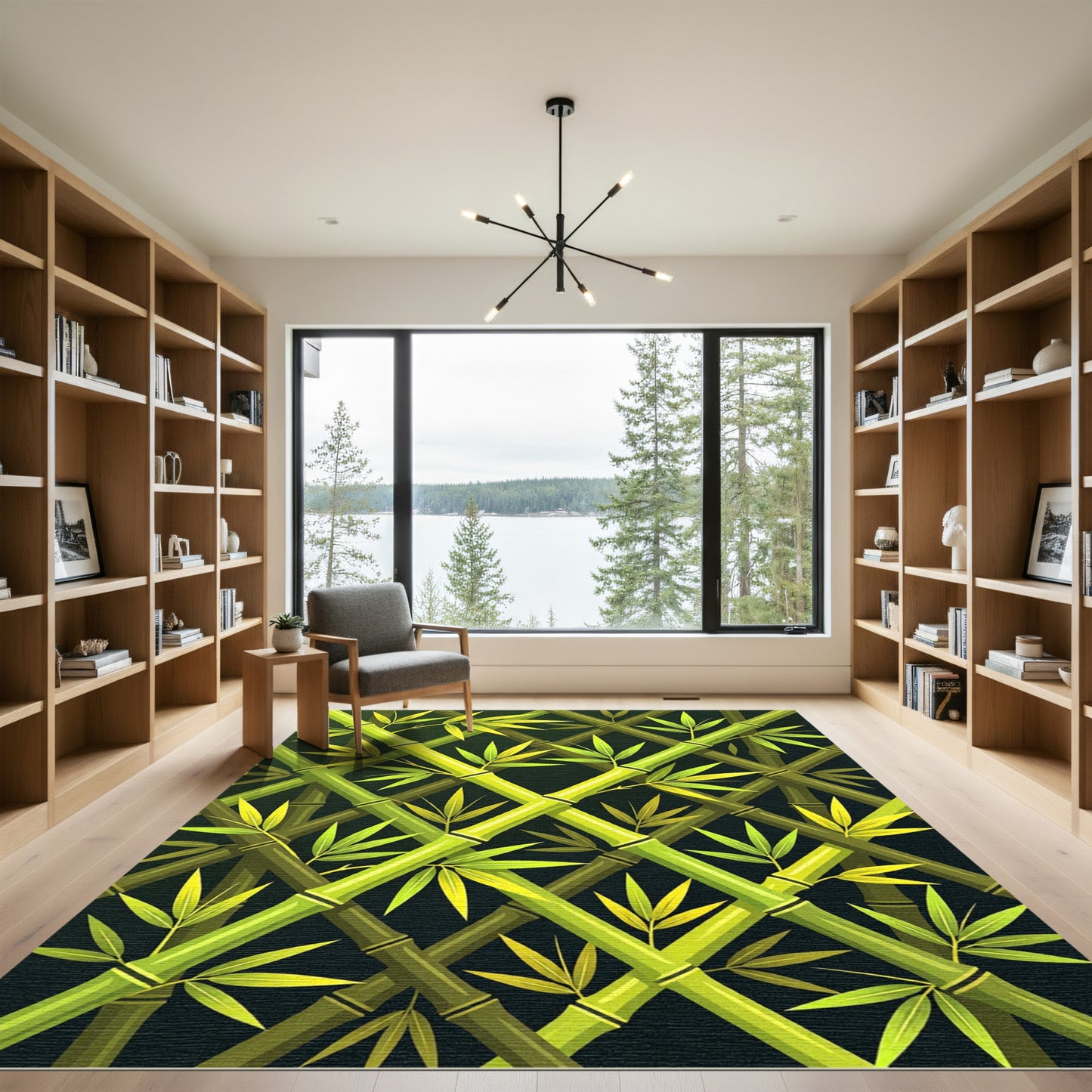 Lush Green Bamboo Lattice Rug