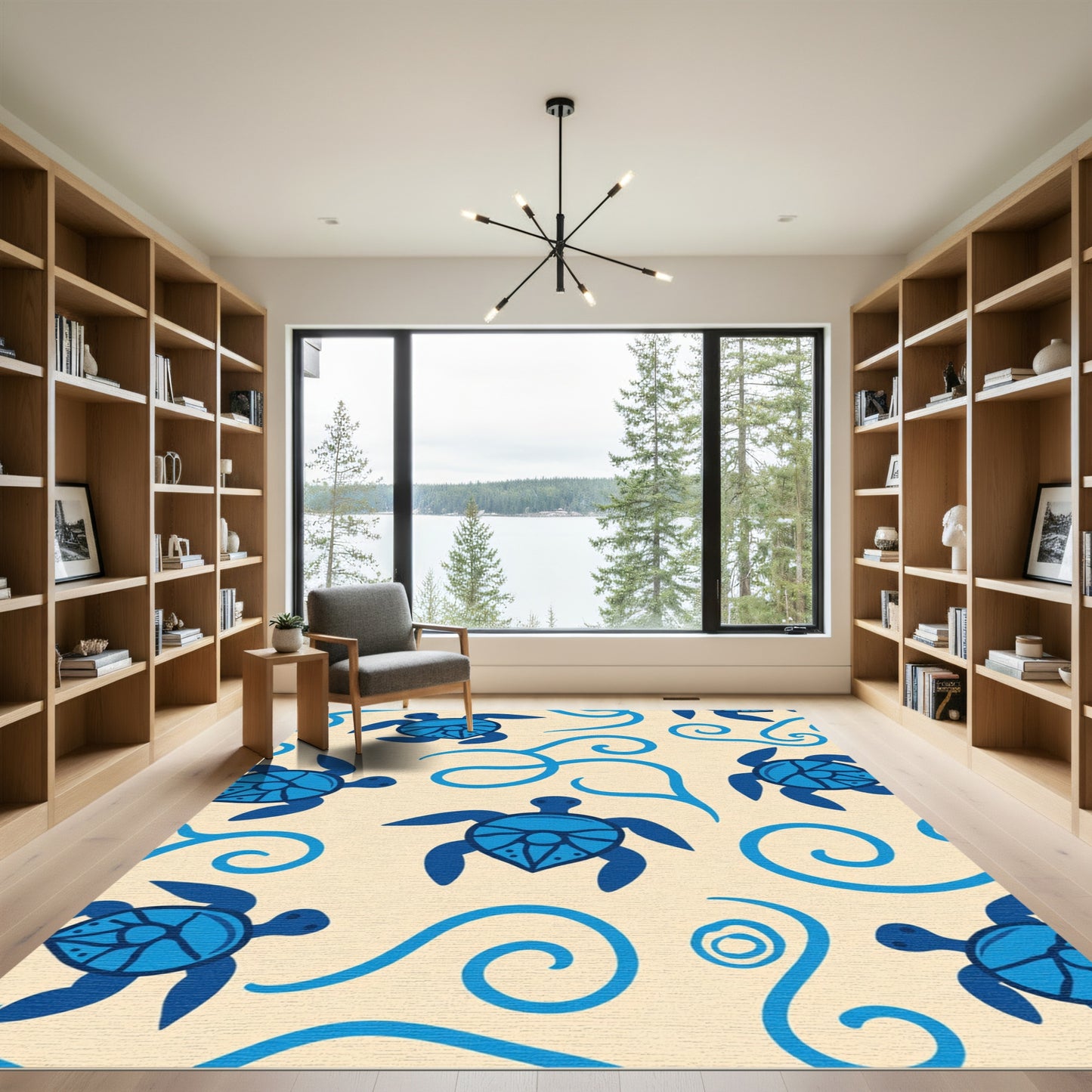 Bright Blue Turtles Coastal Waves Rug