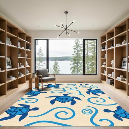 Bright Blue Turtles Coastal Waves Rug