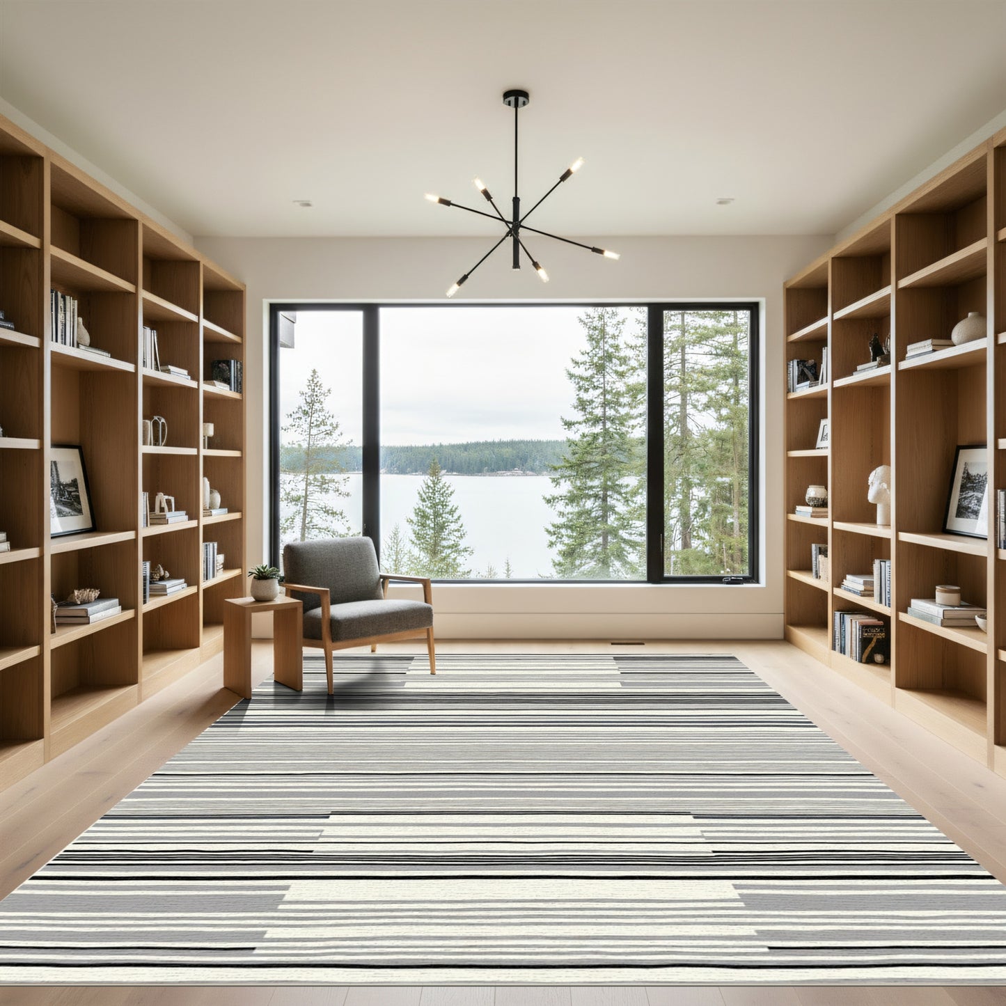 Modern Gray Black Stripe Rectangular Rug