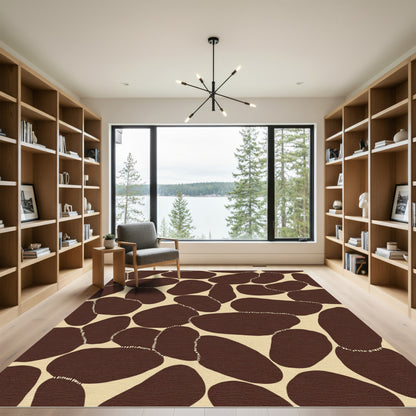 Brown And Cream Abstract Pebble Pattern Rug